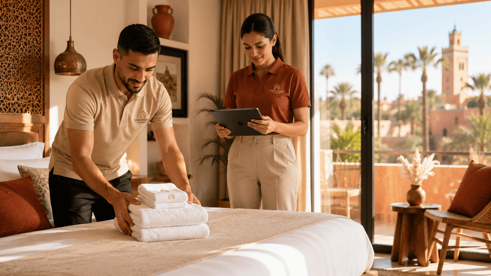 Équipe de conciergerie Airbnb gérant un appartement à Marrakech